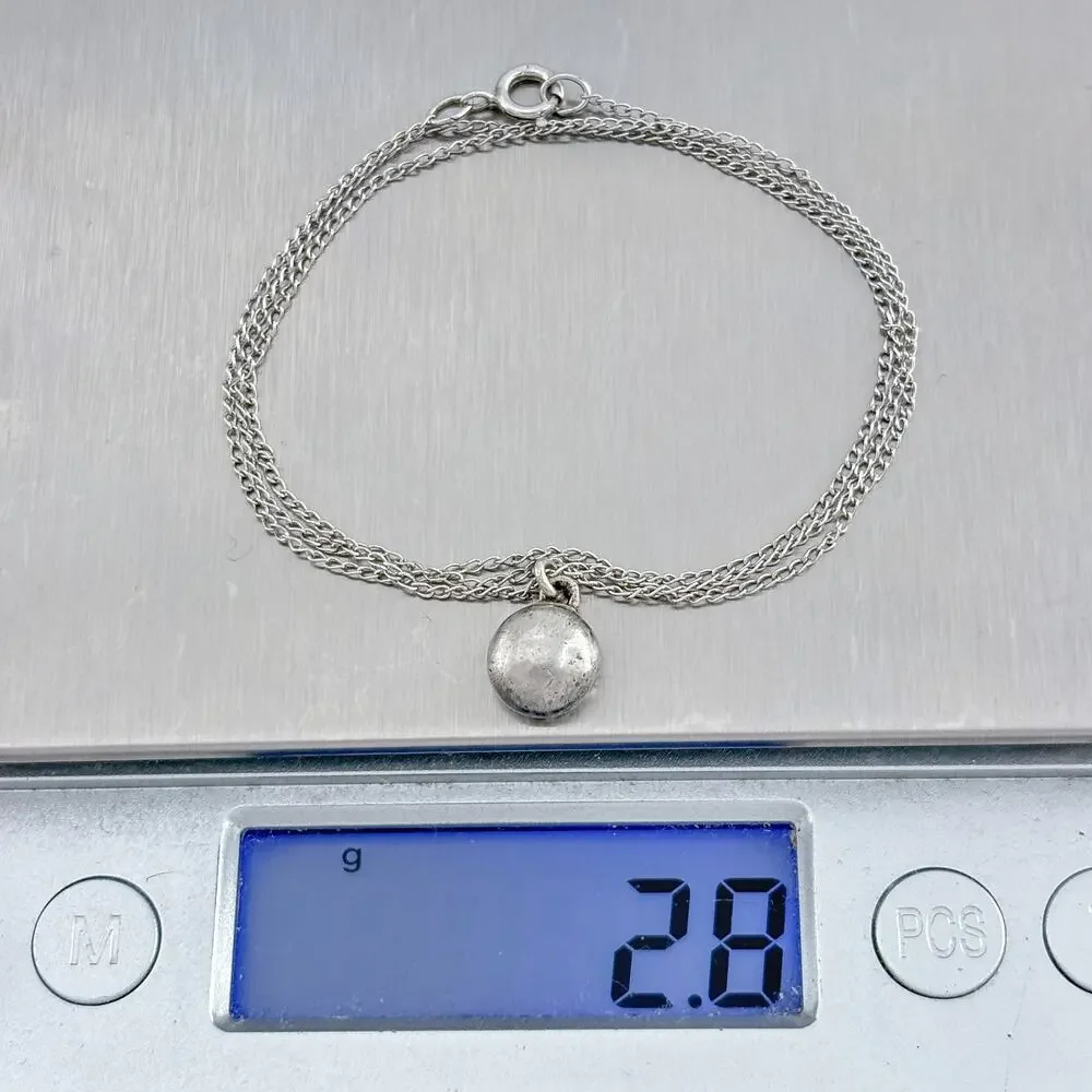 Vintage Sterling Silver 925 Ball Pendant Necklace 17.5